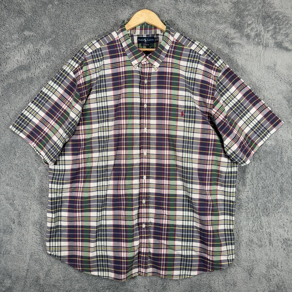 Ralph Lauren Shirt Mens 4XB Classic Fit Multicolor Plaid 100% Cotton Preppy Pony